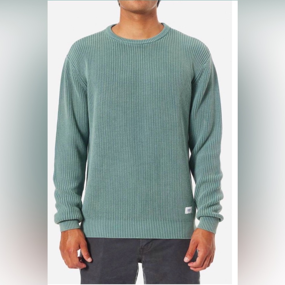 Katin Swell Sweater Mens Medium Green Cotton Knit Crewneck Pullover Surfwear